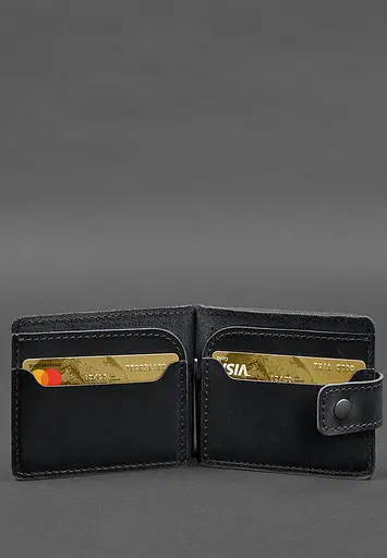 Кожаный портмоне 13.1 зажим с хлястиком Черный Crazy Horse - фото 5