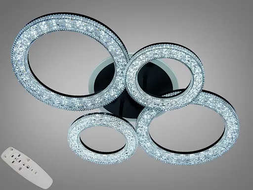 Стельова LED люстра 4 кільця чорна 72W пульт - фото 1