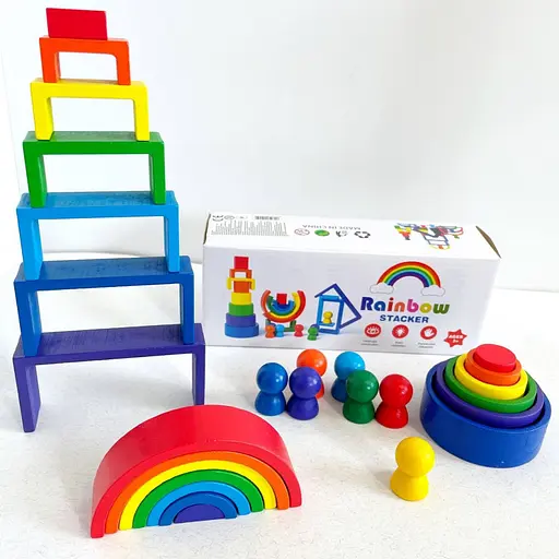 Деревянная игрушка "Радуга-балансир" Bambi C15025, 27 разноцветных фигур - фото 7