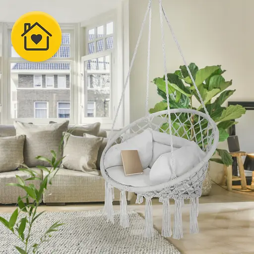 Крісло-гойдалка 4FIZJO Boho Dream 80 см з подушкою, підвісна, плетена Grey (P-5905973404532) - фото 5