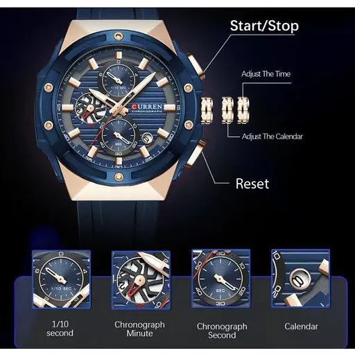 Мужские наручные классические часы Curren Barca (Синие) - фото 4