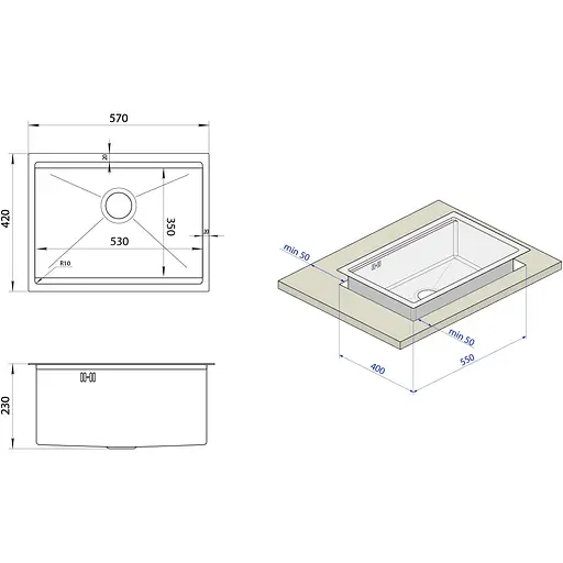 Золота мийка Nett NGS-5742 під стільницю з декором нержавіюча - фото 5