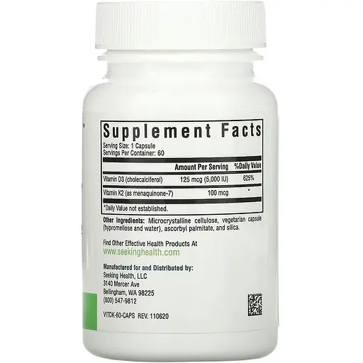 Вітамін D3+K2 Seeking Health Vitamin D3+K2 5000 МО та 100 мкг 60 вегетаріанських капсул - фото 2