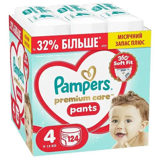 Подгузники-трусики Pampers Premium Care Pants Размер 4 (9-15 кг) 124 шт. - фото 1