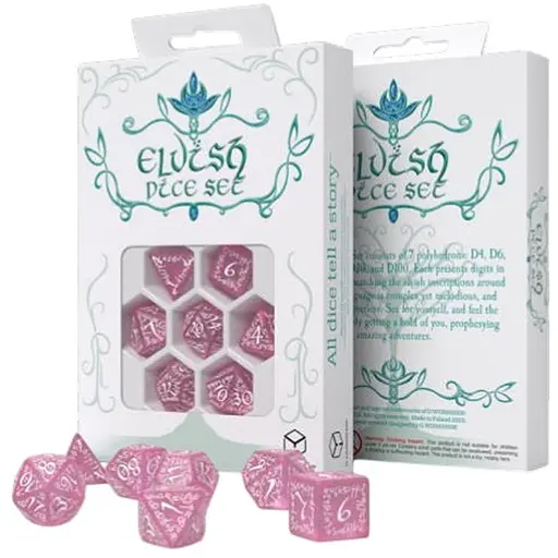 Набір кубиків Elvish Shimmering pink & White Dice Set , 7 шт. (SELV11) - фото 1