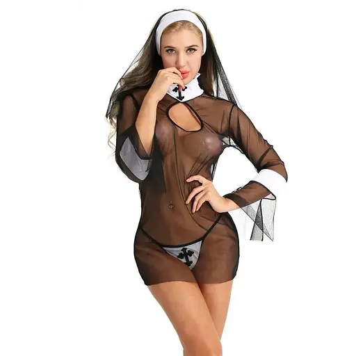 Эротический костюм Сладострастная монахиня соблазнительный S черный K000203