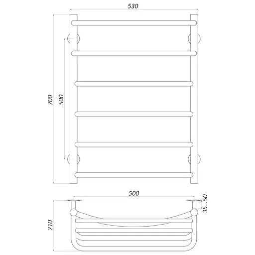 Полотенцесушитель UNIO Op W 700-500-6 Оливия с полкой (20859) - фото 4