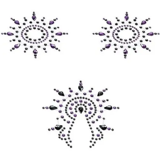 Пестис из кристаллов Petits Joujoux Gloria set of 3 - Black/Purple, украшение на грудь и вульву