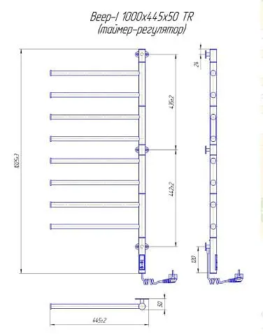 Електрична рушникосушка Mario Веер-I 1000x445x50 TR таймер-регулятор 2.3.0409.11.P - фото 3