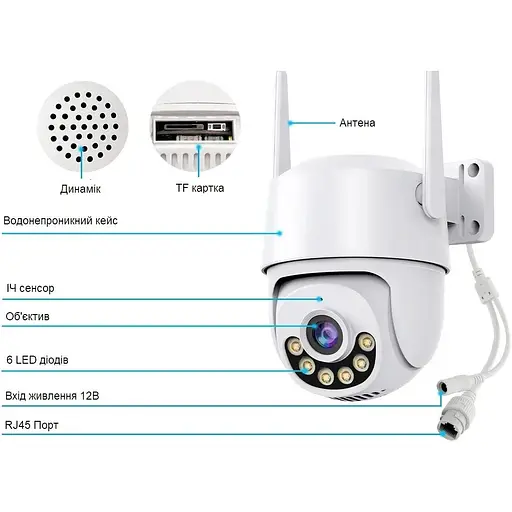 IP камера відеоспостереження RIAS N806 (iCSee APP) Wi-Fi 2MP вулична з віддаленим доступом White - фото 5