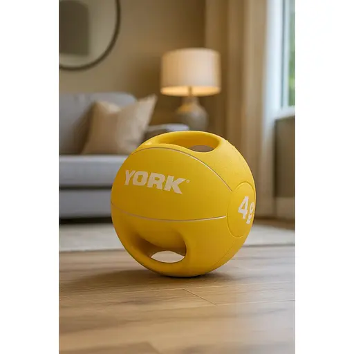 Мяч медбол York Fitness с двумя ручками 4кг желтый - фото 2