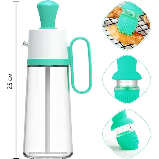 Диспенсер дозатор для масла уксуса соуса стеклянная бутылка с силиконовой щеткой 2в1 630 мл, Danmenqing Бирюзовый 85107 - фото 2