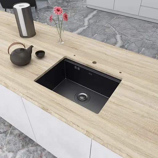 Кухонная мойка черная под столешницу с PVD покрытием многофункциональная Nett NB-5742, Черный - фото 7