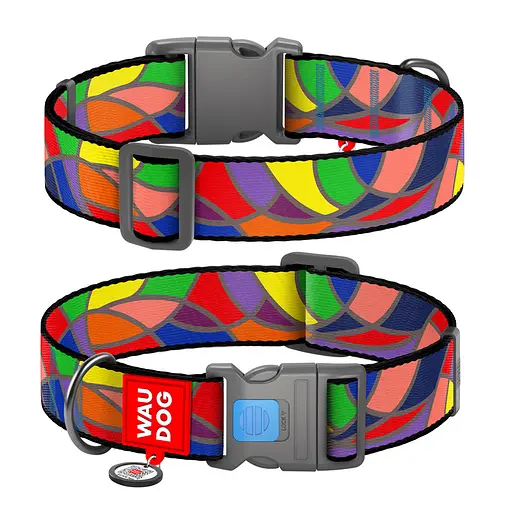 Ошейник для собак нейлоновый Waudog Nylon с QR-паспортом "Витраж" пластиковый фастекс XXL Ш 35 мм Д 46-70 см