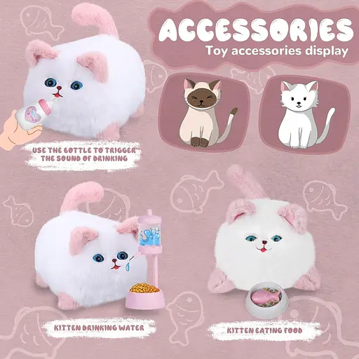 Интерактивная мягкая игрушка AiDA Smart Blinking Cat бело-розовая (AD54081) - фото 16