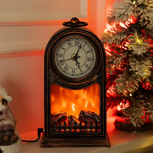 Декоративний новорічний світильник камін-годинник Yiwu з LED-підсвіткою USB CR-3-6 