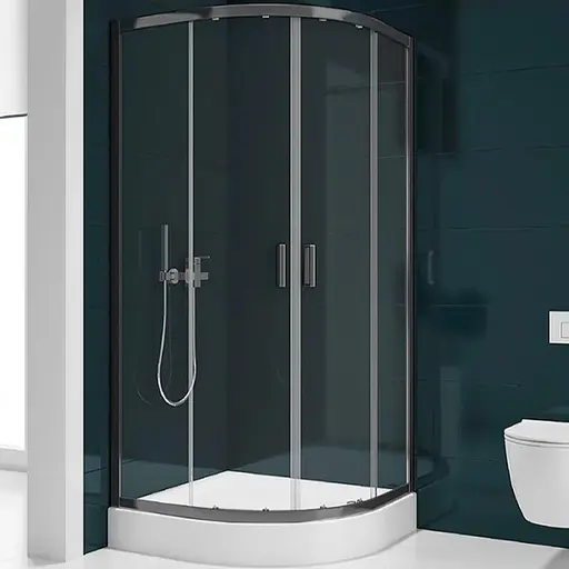 Душова кабіна New Trendy Suvia 90x90 см напівкругла розсувна прозоре скло на дрібному піддоні black ZS-0010, прозорий, чорний - фото 1