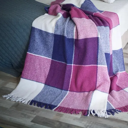 Плед вовняний Vladi Ельф 140х200 біло-лилово-сливовий 1 - фото 1