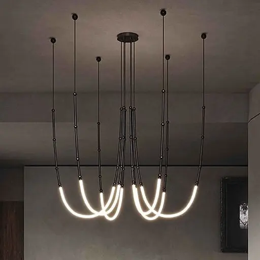 Дизайнерський світильник LEDA на 6 підвісів Арт. MBJ 1-950*2000-6 BK Line F - фото 1