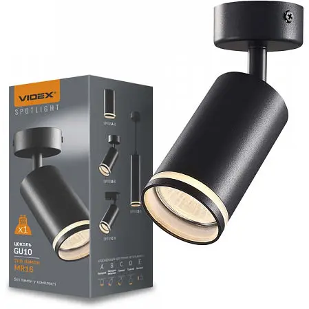 Світильник Videx під лампу GU10 SPF05B накладний поворотний чорний - фото 1