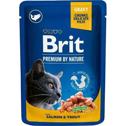 Влажный корм Brit Premium Cat Pouch для кошек с лососем и форелью 100 г - фото 1