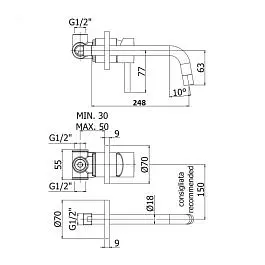 Змішувач для раковини настінний Paffoni Light вилив 248 мм brushed copper LIG007RMSP70, Бронза - фото 2