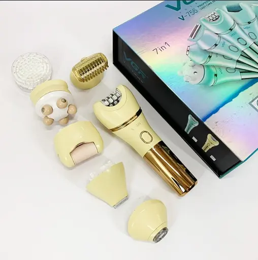 Жіночий акумуляторний епілятор 7 в 1 VGR V-756 з підсвічуванням золотий - фото 3