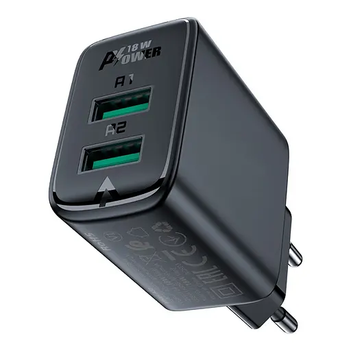 Сетевое зарядное устройство для Acefast A33 2 USB QC 18W черный - фото 4