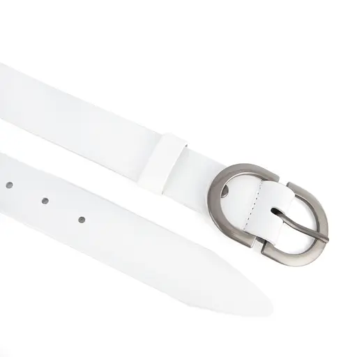 Ремінь жіночий шкіряний НС-3424 (120 см) зі сріблястою подвійною пряжкою білий - фото 3