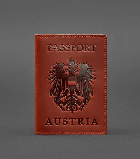 Шкіряна обкладинка для паспорта з австрійським гербом корал - фото 1