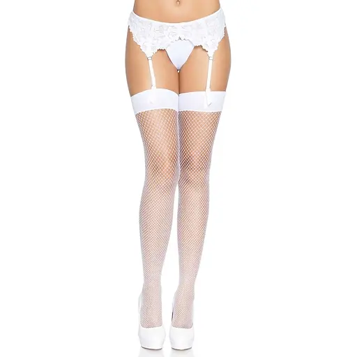 Панчохи-сітка для кріплення на пояс Leg Avenue Nylon Fishnet Thigh Highs White, One Size - фото 3