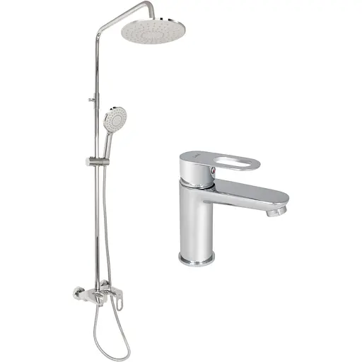 Душевая система с изливом Lidz Latwa 1030 + смеситель для умывальника Lidz Latwa 001 Chrome, Хром - фото 1