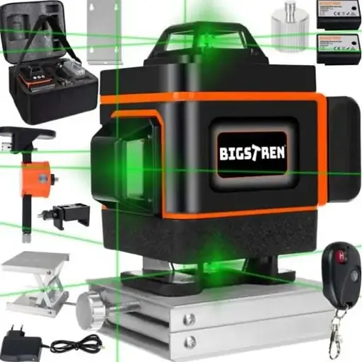 Лазерний рівень 4D Bigstren 18763 (16 ліній), зелений промінь 360°, самовирівнювальний нівелір із пультом та кейсом - фото 1