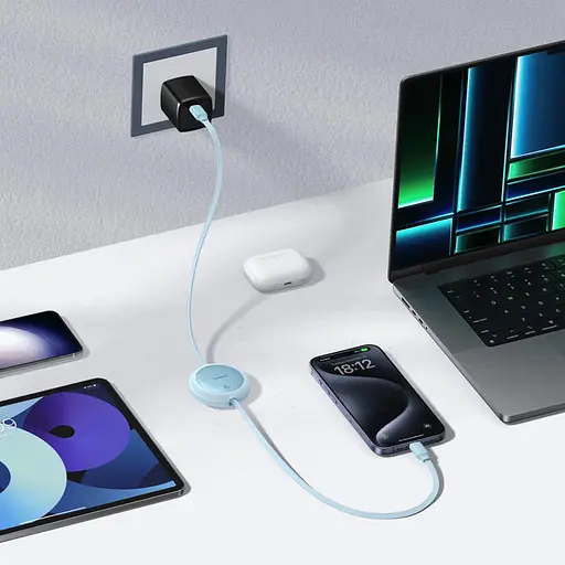 Кабель Baseus Free2Pull Mini Charging Cable USB-C to USB-C 60W 1m Galaxy Blue - фото 7