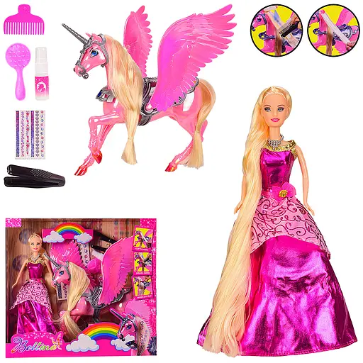 Кукла 68269 29 см-длинные волосы, краска для волос, единорог-пегас 25 см - фото 2
