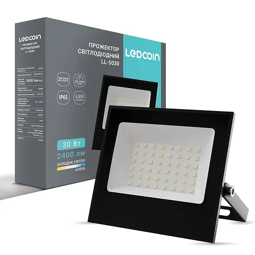 Світлодіодний прожектор Ledcoin LL-5030 30Вт 6500K чорний - фото 1