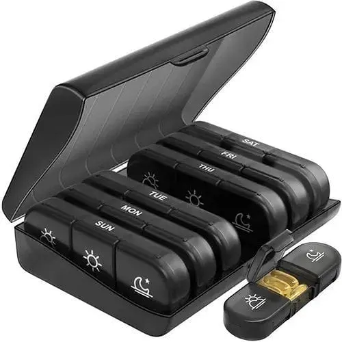 Таблетниця-органайзер RUHHY 24287 на 7 днів 3 секції в день чорна - фото 1