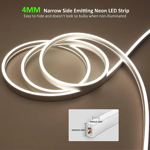 Неонова світлодіодна стрічка JOYLIT 24 В, 5 м, натуральний білий, 6500 K, IP67 Водонепроникна, 4 x 10 мм Тонка бічна смуга - фото 4