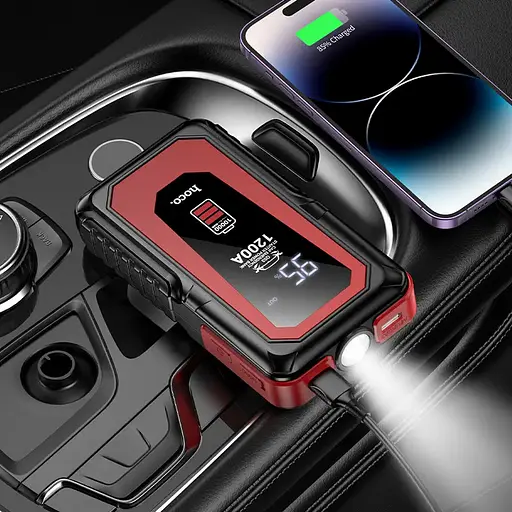 Пускозарядное устройство Hoco QS3 10000mAh (повербанк и фонарик) Черный - фото 8