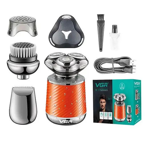 Електробритва VGR V-391 ORANGE, 3 насадки, IPX7, LED display, Box - фото 3