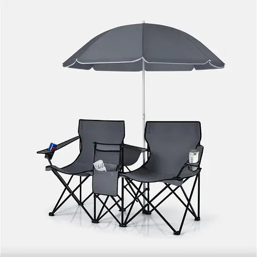 Комплект раскладных стульев Costway Parma с зонтиком серый - фото 6