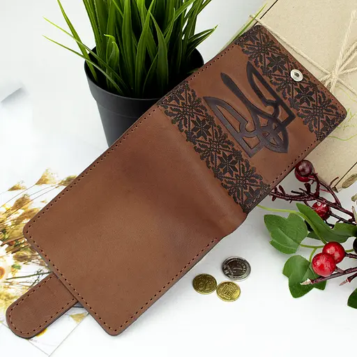 Портмоне мужское кожаное с гербом П6-02 (коричневое) - фото 3