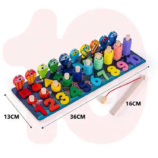 Деревяна іграшка Центр розвиваючий MD 2772 в наборі цифри, риболовля, кільця - фото 4