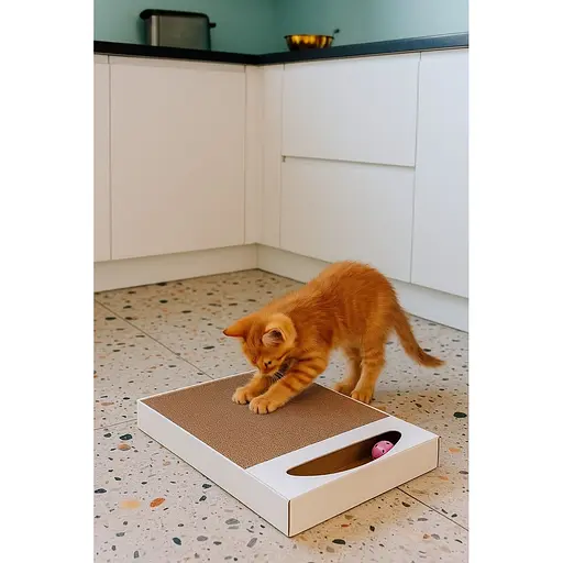 Дряпка Trixie для котів XXL з двома м'ячиками картон бежева 70х6х38 см [CD] - фото 4