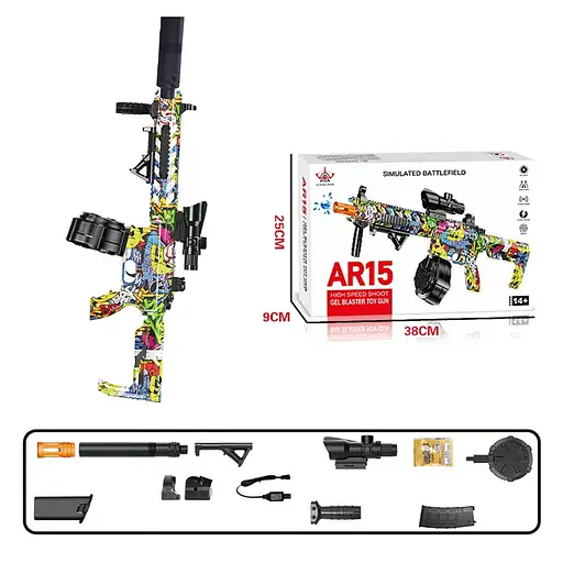 Автомат на гідрогелевих кульках (орбізах) AR15 Alphabet Green - фото 2