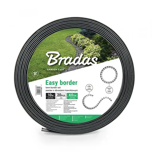 Бордюр газонний Bradas EASY BORDER 40 мм х 10 м з комплектом кілків гафіт OBEGY4010SET - фото 1