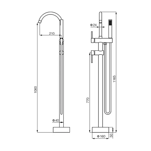 Змішувач для ванни підлоговий VBI Milano black VBI-050108BL Чорний матовий - фото 2