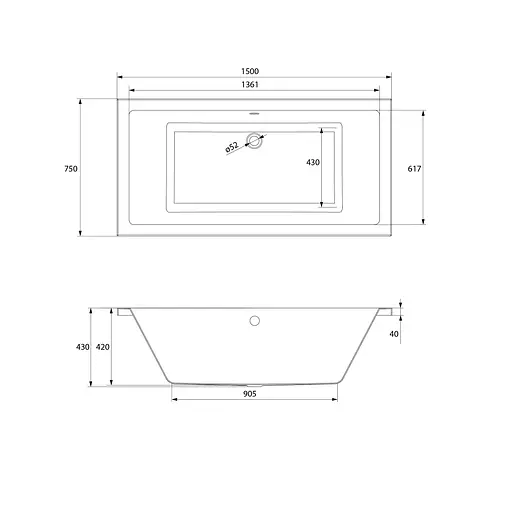 Ванна акрилова Cersant ntro 150X75 S301-066 + ніжки - фото 5