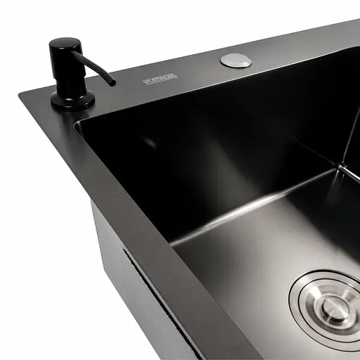 Кухонна мийка СМ 78x50 L PVD чорна Platinum Handmade (круглий сифон 3.0/0.8), Чорний - фото 7