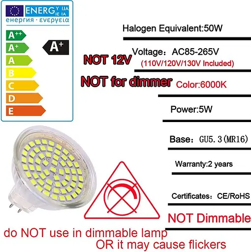 Світлодіодна лампочка прожектора MR16 GU5.3 База 110 В 120 В 130 В 5 Вт світлодіодна лампа Лампочка денного світла 6000K - фото 3